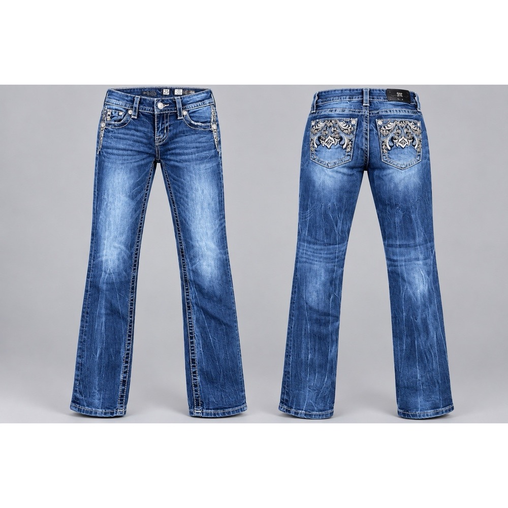 Miss Me jeans Womens 25x31 low rise skinny y2K embroidered sequins rhinestones